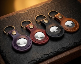 Leather AirTag Keychain Set, 4 Pack Holders, Brass Snap, Mixed Colors