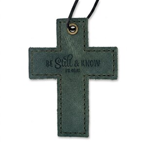 Be Still and Know Leather Wall Cross — Christian Gift, Full-Grain Cowhide, Eden Green imagen 2
