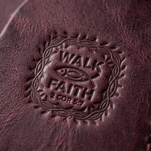 Walk by Faith Leather Snap Card Holder — Christian Gift, Full-Grain Cowhide, Pentecost Red image 3
