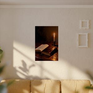 Open Bible Poster | Candlelit Scripture Still Life, Psalm 119:105 Lamp Unto My Feet Wall Art, Bible Study Gift Print image 14