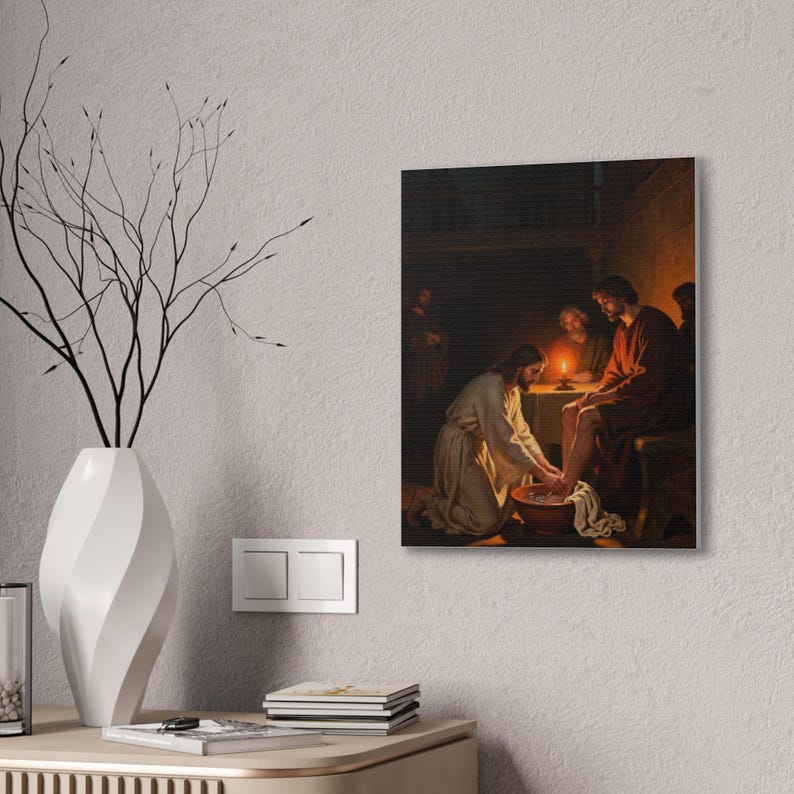 Jesus Washing Feet Canvas Wall Art | John 13:14 Servant Leadership Gift, Foot Washing Painting, Pastor Appreciation image 8