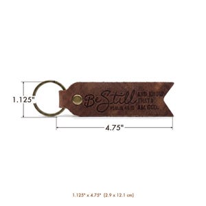 Be Still and Know Leather Flat Keychain — Christian Gift, Full-Grain Cowhide, Jordan Brown image 4