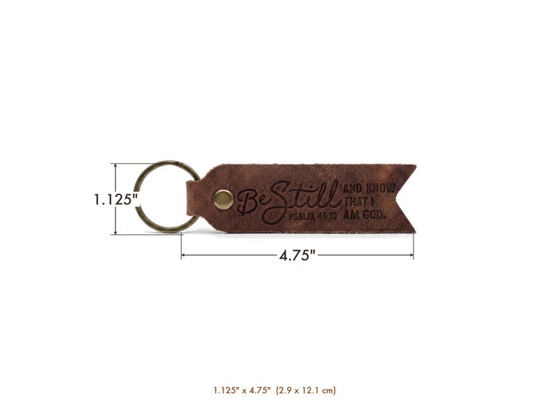 Be Still and Know Leather Flat Keychain — Christian Gift, Full-Grain Cowhide, Jordan Brown image 4
