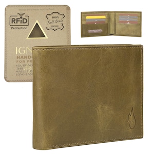 Personalised Leather Wallet - Premium Men’s Bifold Wallet with RFID Blocking | Green Leather Wallet | Gift for Him | Anniversary, Graduation