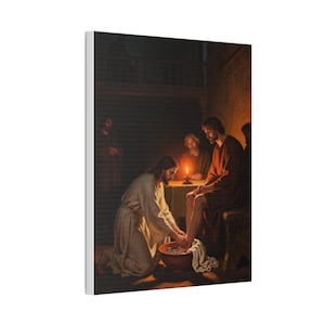 Jesus Washing Feet Canvas Wall Art | John 13:14 Servant Leadership Gift, Foot Washing Painting, Pastor Appreciation image 2