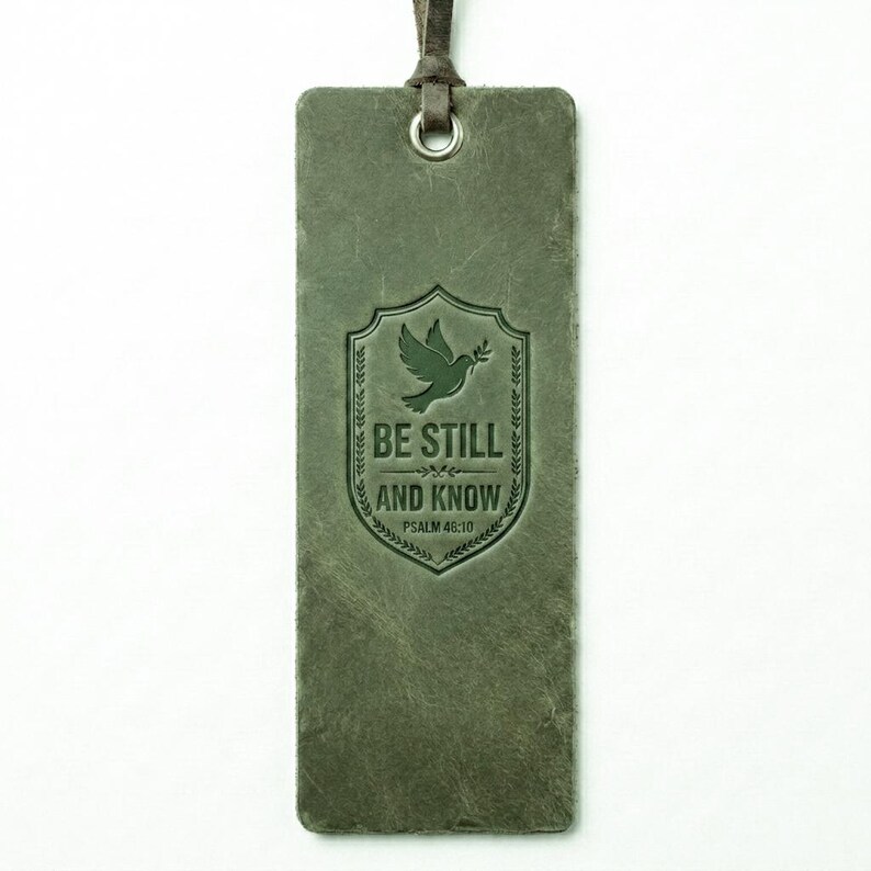 Be Still and Know Leather Bible Bookmark – Eden Green Full-Grain Cowhide Tassel Christian Gift afbeelding 5