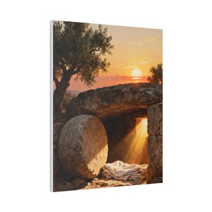 He Is Risen Canvas Wall Art | Empty Tomb at Sunrise, Easter Christian Decor, Matthew 28:6 Resurrection Art, Faith Gift image 10
