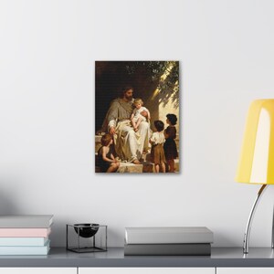 Cuadro decorativo «Dejen venir a los niños» / Jesús con los niños, Marcos 10:14. Decoración cristiana para guardería, regalo de bautismo. imagen 3