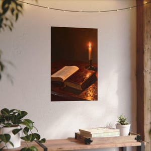 Open Bible Poster | Candlelit Scripture Still Life, Psalm 119:105 Lamp Unto My Feet Wall Art, Bible Study Gift Print image 10