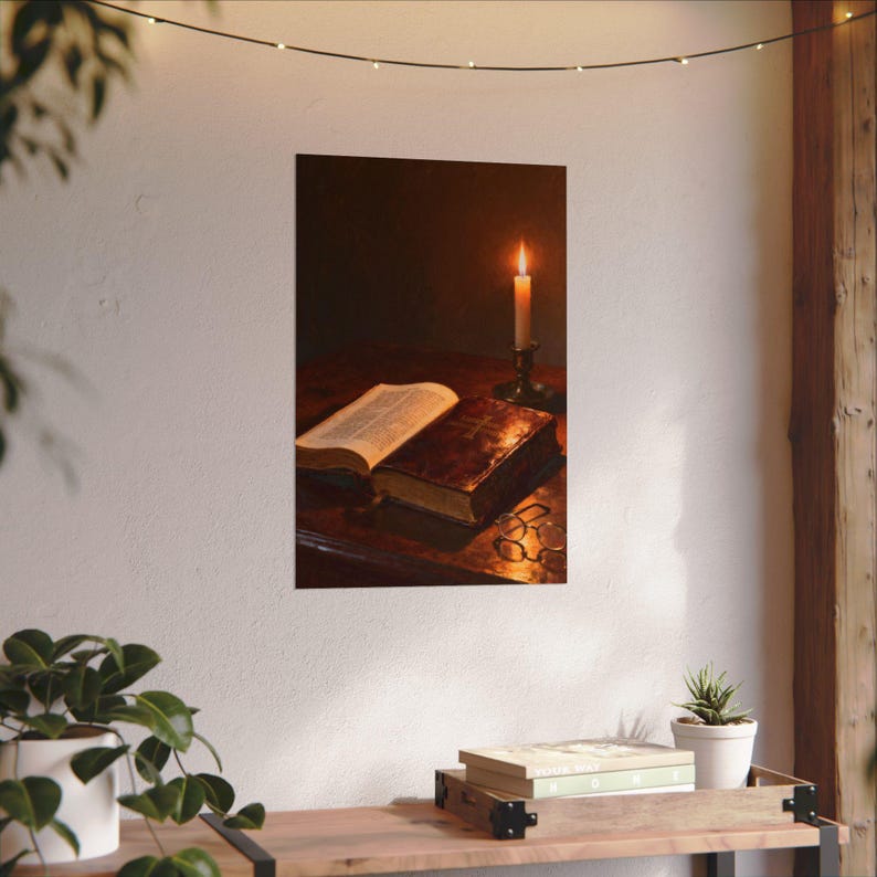 Open Bible Poster | Candlelit Scripture Still Life, Psalm 119:105 Lamp Unto My Feet Wall Art, Bible Study Gift Print image 10