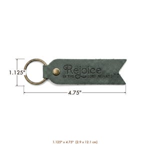 Rejoice in the Lord Always Leather Flat Keychain — Christian Gift, Full-Grain Cowhide, Eden Green image 4