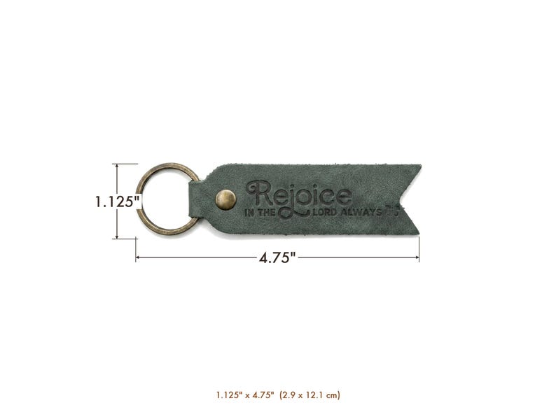 Rejoice in the Lord Always Leather Flat Keychain — Christian Gift, Full-Grain Cowhide, Eden Green image 4