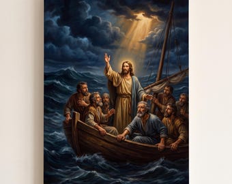 Peace Be Still Canvas Wall Art | Jesus Calming the Storm, Christian Home Decor, Mark 4:39 Bible Art, Faith Gift, Prayer Room