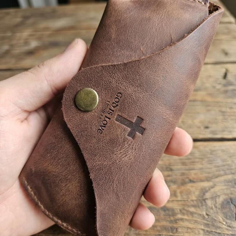 Full-Grain Leather Eyeglass Case — Christian Gift, Genuine Cowhide, Jordan Brown image 7