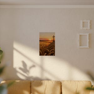Poster „Erntefeld“ | Wandbild mit goldenem Weizen und Kreuz, Matthäus 9,37 – Christliche Landhausdeko, Glaubensdruck für Thanksgiving Bild 9