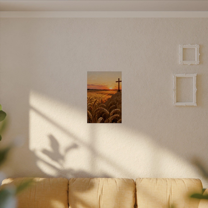 Poster „Erntefeld“ | Wandbild mit goldenem Weizen und Kreuz, Matthäus 9,37 – Christliche Landhausdeko, Glaubensdruck für Thanksgiving Bild 9