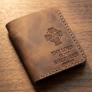 The Lord Is My Shepherd Minimalist Leather Wallet — Christian Gift, Full-Grain Cowhide, Jordan Brown