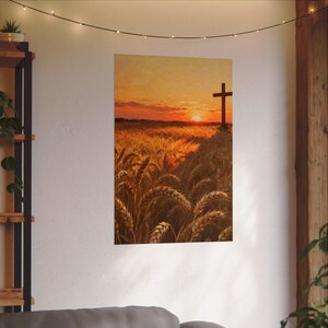 Poster „Erntefeld“ | Wandbild mit goldenem Weizen und Kreuz, Matthäus 9,37 – Christliche Landhausdeko, Glaubensdruck für Thanksgiving Bild 15