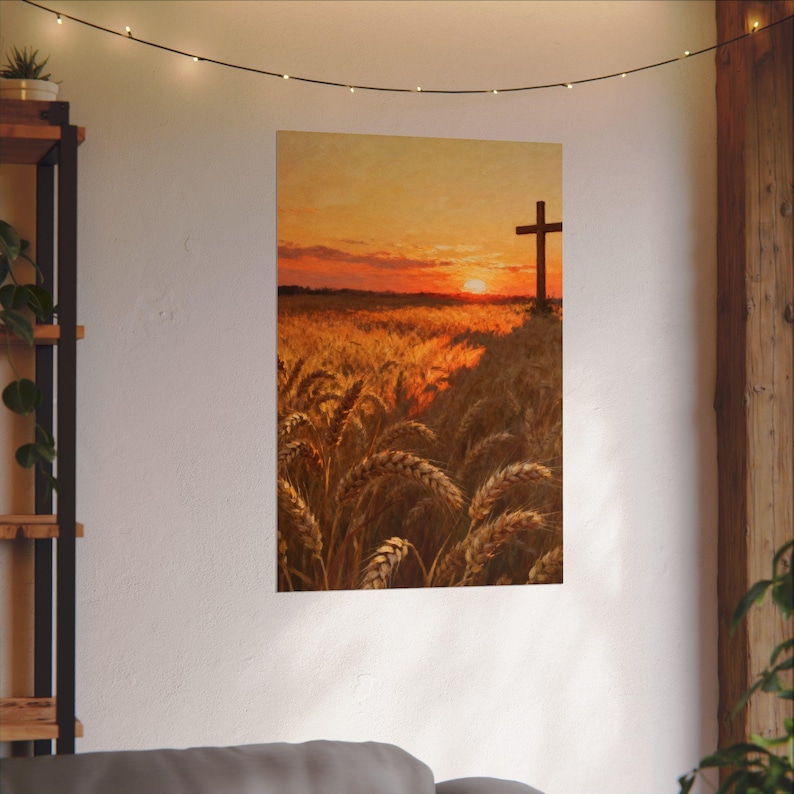 Poster „Erntefeld“ | Wandbild mit goldenem Weizen und Kreuz, Matthäus 9,37 – Christliche Landhausdeko, Glaubensdruck für Thanksgiving Bild 15