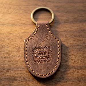 I Will Fear No Evil Leather Stitched Keychain — Christian Gift, Full-Grain Cowhide, Jordan Brown Bild 1