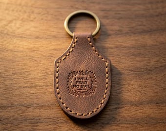 I Will Fear No Evil Leather Stitched Keychain — Christian Gift, Full-Grain Cowhide, Jordan Brown