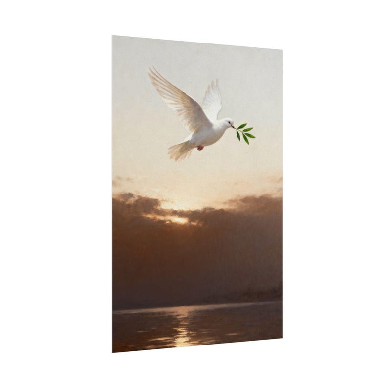 Dove and Olive Branch Poster | Peace Christian Wall Art, Genesis 8:11 Minimalist Scripture Print, Baptism Gift Decor image 3
