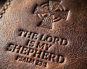Seminary Graduation Gift, The Lord Is My Shepherd Leather Pen Sleeve Case, Christian Gift for Graduate or New Pastor, Full Grain Leather