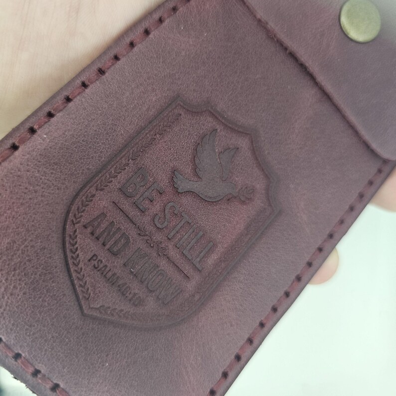 Be Still and Know Leather Pen Sleeve Case — Christian Gift, Full-Grain Cowhide, Pentecost Red image 8