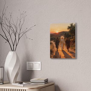 Road to Emmaus Canvas Wall Art | Luke 24:32 Did Not Our Hearts Burn, Christian Journey Painting, Faith Gift zdjęcie 4