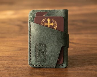 I Will Fear No Evil – Full-Grain Leather Vertical Card Holder Psalm 23:4 Embossed Wallet