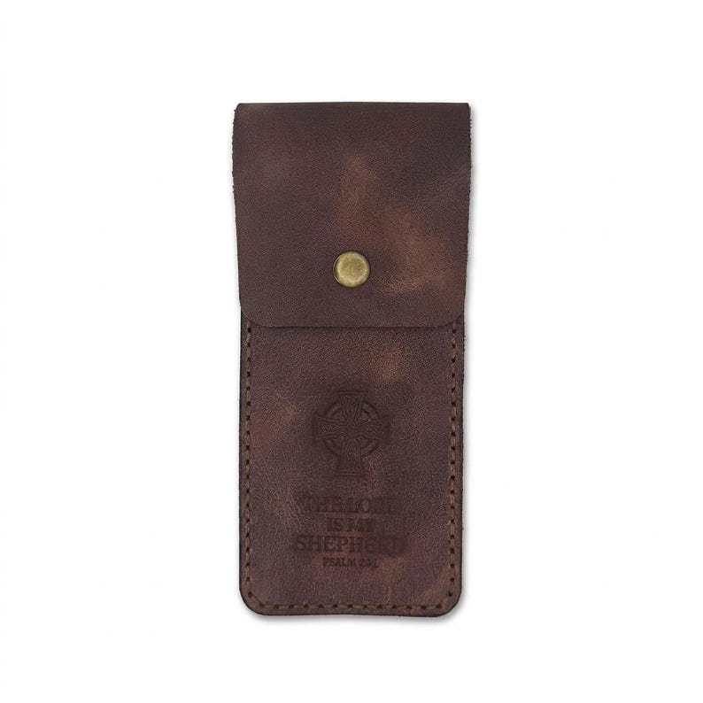 The Lord Is My Shepherd Leather Pen Sleeve Case — Christian Gift, Full-Grain Cowhide, Jordan Brown image 4