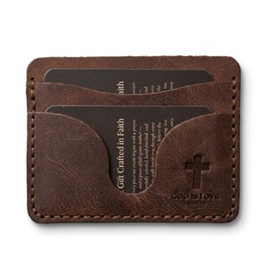 God Is Love Leather Card Holder Wallet — Christian Gift, Full-Grain Cowhide, Jordan Brown bild 2