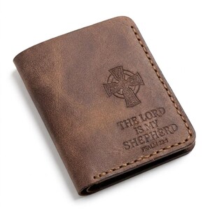 The Lord Is My Shepherd Minimalist Leather Wallet — Christian Gift, Full-Grain Cowhide, Jordan Brown Bild 2