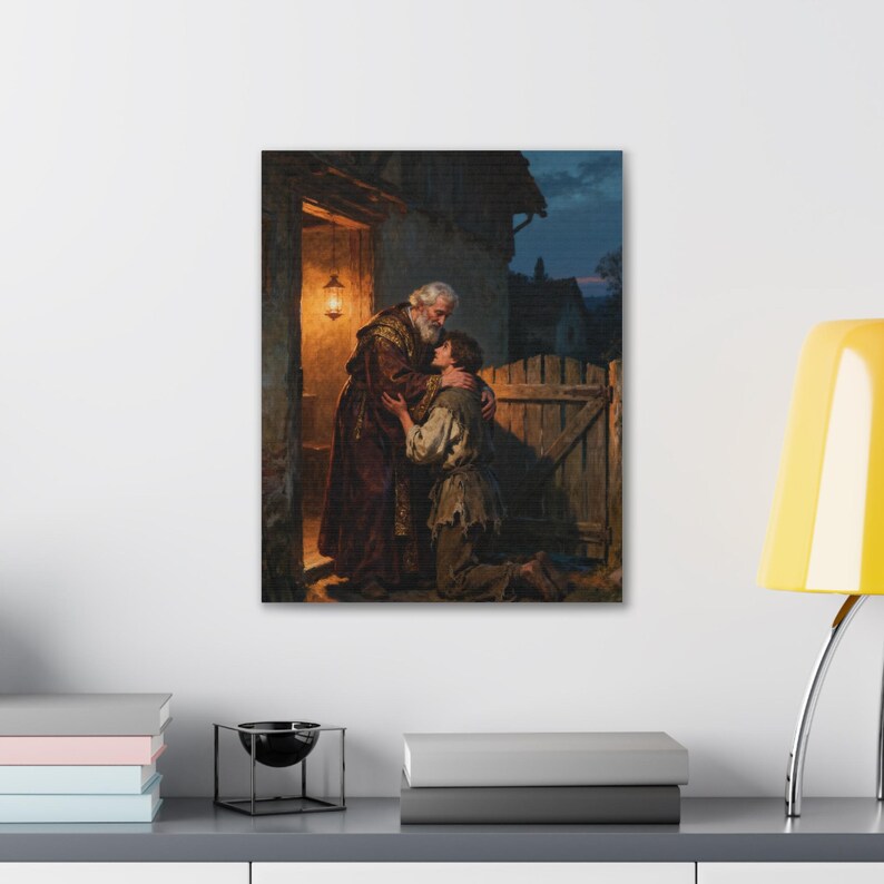 The Prodigal Son Canvas Wall Art | Father's Embrace, Luke 15:20 Forgiveness Christian Decor, Reconciliation Faith Gift zdjęcie 7