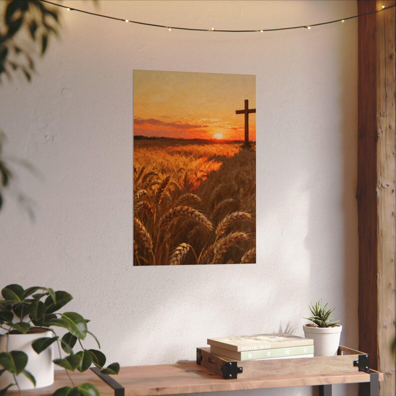 Poster „Erntefeld“ | Wandbild mit goldenem Weizen und Kreuz, Matthäus 9,37 – Christliche Landhausdeko, Glaubensdruck für Thanksgiving Bild 10
