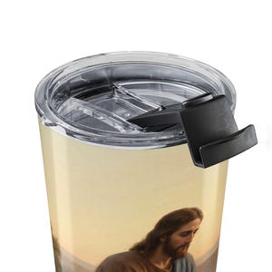 Jesus Praying 20 oz Stainless Steel Tumbler: Christian Wraparound Art image 5
