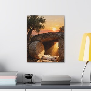 He Is Risen Canvas Wall Art | Empty Tomb at Sunrise, Easter Christian Decor, Matthew 28:6 Resurrection Art, Faith Gift image 7