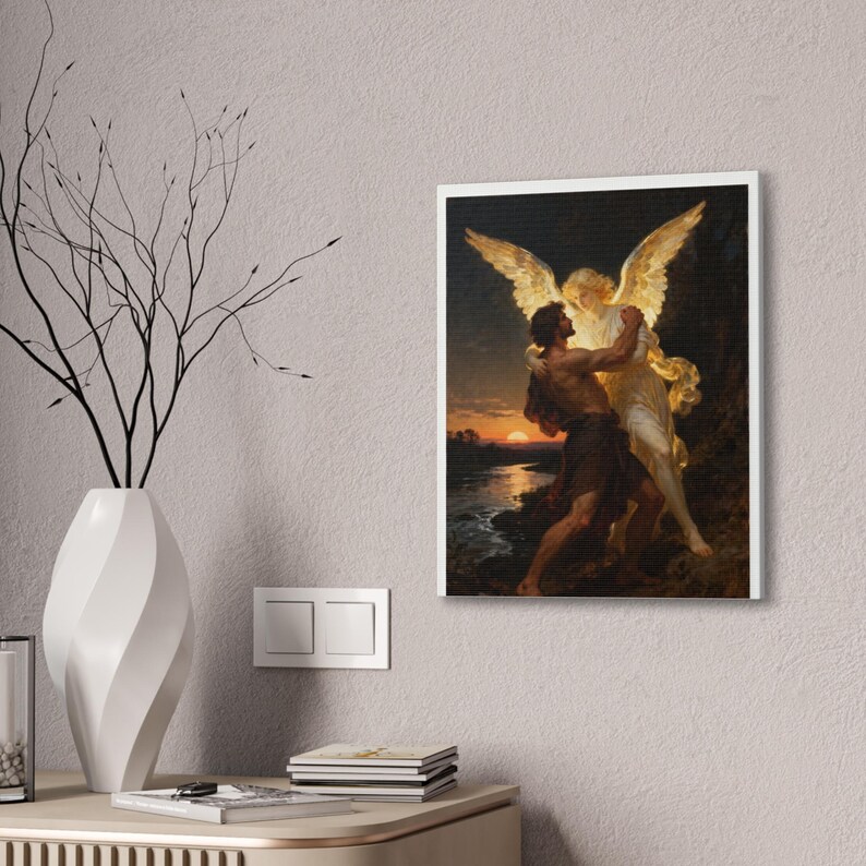Jacob Wrestling the Angel Canvas | Genesis 32 Wall Art, I Will Not Let Go, Christian Gift for Men, Perseverance Art image 8