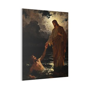 Walking on Water Canvas Wall Art | Jesus and Peter, Christian Wall Decor, Matthew 14:29 Faith Over Fear Art, Faith Gift image 10