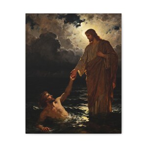 Walking on Water Canvas Wall Art | Jesus and Peter, Christian Wall Decor, Matthew 14:29 Faith Over Fear Art, Faith Gift image 5