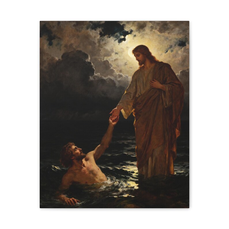 Walking on Water Canvas Wall Art | Jesus and Peter, Christian Wall Decor, Matthew 14:29 Faith Over Fear Art, Faith Gift image 5
