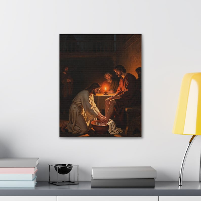 Jesus Washing Feet Canvas Wall Art | John 13:14 Servant Leadership Gift, Foot Washing Painting, Pastor Appreciation image 7