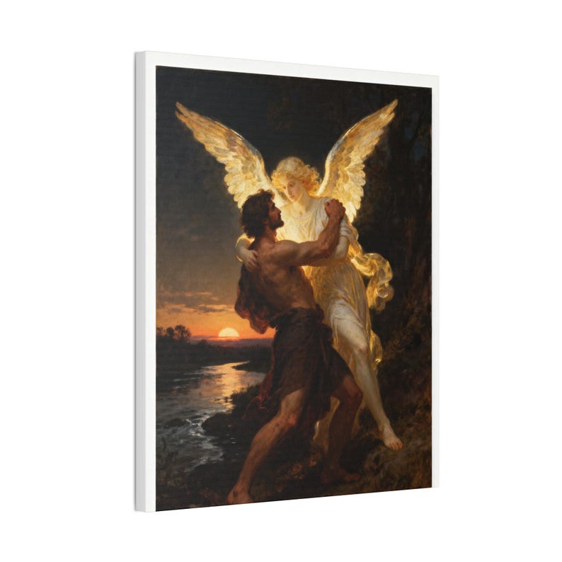 Jacob Wrestling the Angel Canvas | Genesis 32 Wall Art, I Will Not Let Go, Christian Gift for Men, Perseverance Art image 6