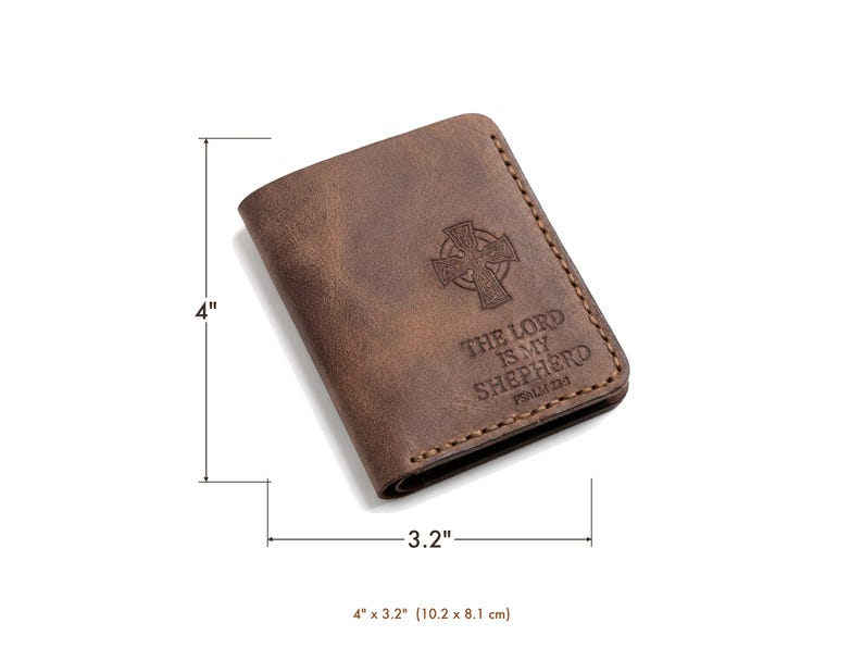 The Lord Is My Shepherd Minimalist Leather Wallet — Christian Gift, Full-Grain Cowhide, Jordan Brown Bild 5
