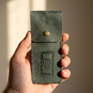 Full-Grain Leather Pen Sleeve – Psalm 23:4 Embossed, Eden Green Cowhide image 2
