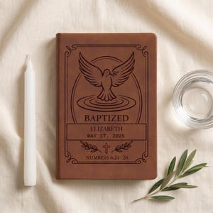 Baptized Dove Engraving Journal | Vegan Leather Personalized Baptism Journal image 1