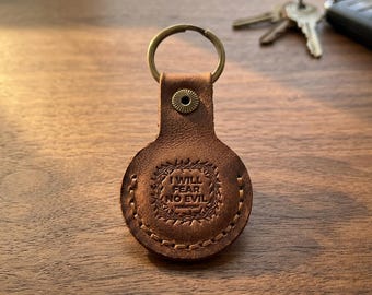 I Will Fear No Evil Leather AirTag Keychain — Christian Gift, Full-Grain Cowhide, Jordan Brown