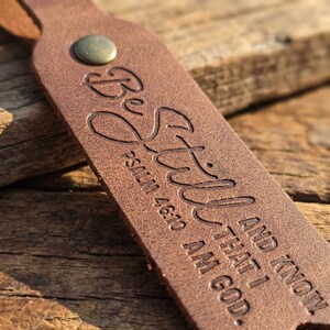 Be Still and Know Leather Flat Keychain — Christian Gift, Full-Grain Cowhide, Jordan Brown image 5