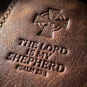 The Lord Is My Shepherd Leather Pen Sleeve Case — Christian Gift, Full-Grain Cowhide, Jordan Brown image 3