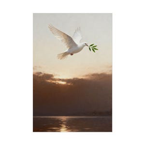 Dove and Olive Branch Poster | Peace Christian Wall Art, Genesis 8:11 Minimalist Scripture Print, Baptism Gift Decor image 1
